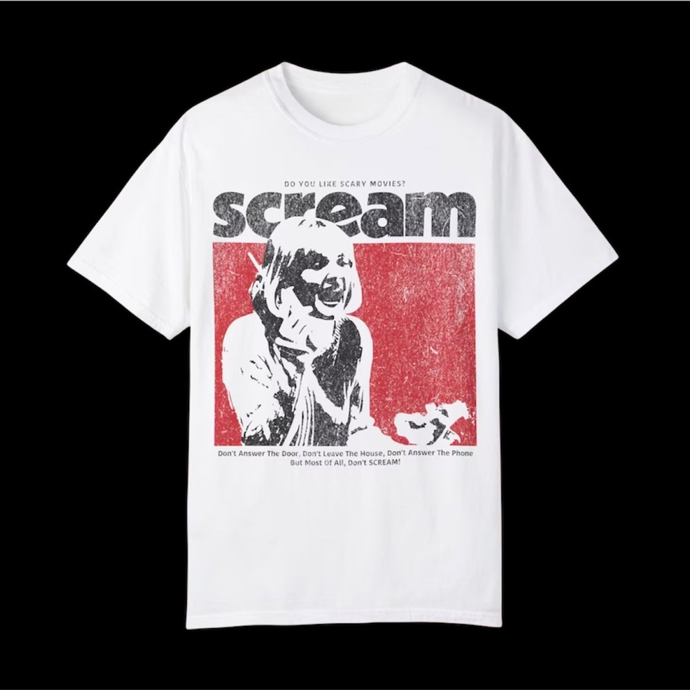 White Graphic T-Shirt with Scream Design
